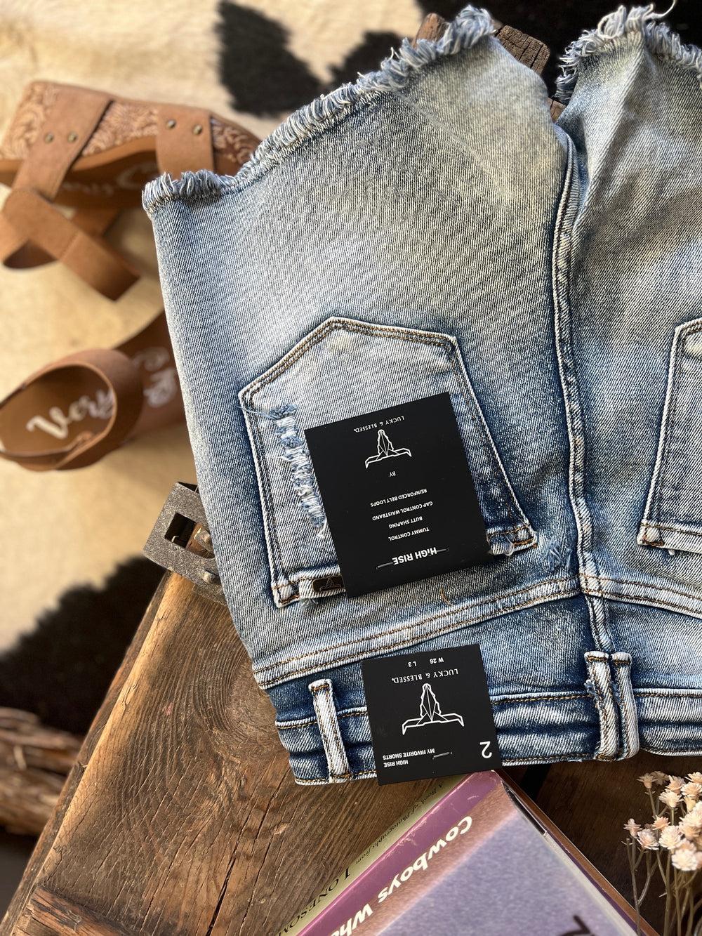 Distressed Tummy Control Denim Shorts - 2 Colors Product Image