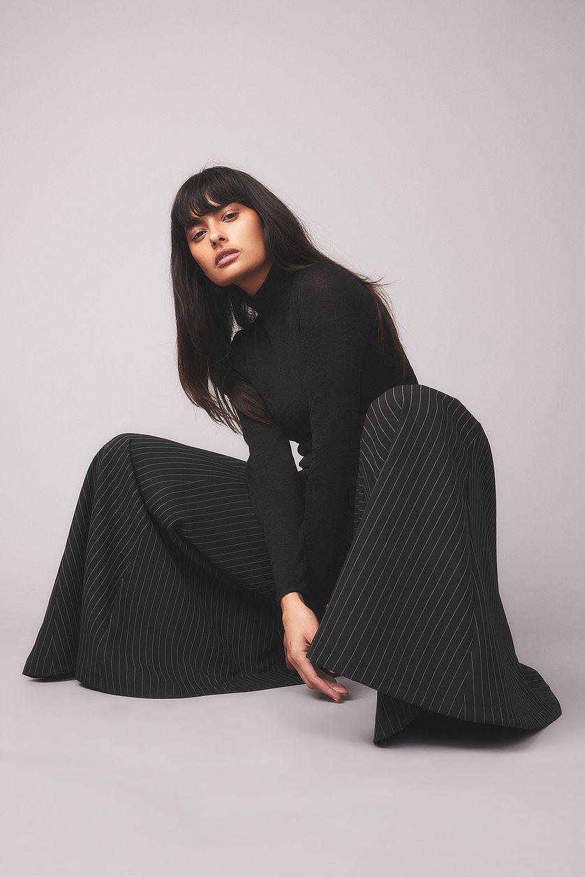 Pinstriped Wide Mid Waist Trousers Product Image