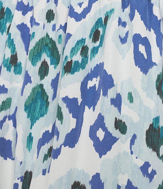 Calessa Modern Ikat Print Split V-Neck Short Sleeve Tiered Maxi Dress Product Image