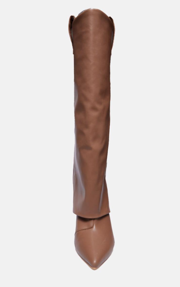Brown Pu Fold Over Point Toe Heeled Boots Product Image