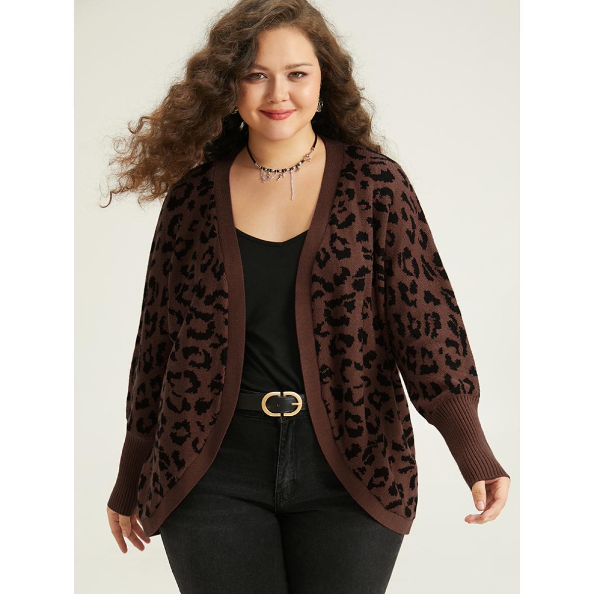 Plus Size Supersoft Essentials Leopard Curved Hem Cardigan DarkBrown Women Casual Loose Sleeveless Dailywear Cardigans BloomChic 10/M Product Image