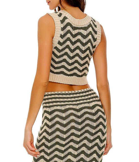 Agua Bendita Emory Chevron Knit Round Neck Coordinating Sleeveless Crop Top Product Image