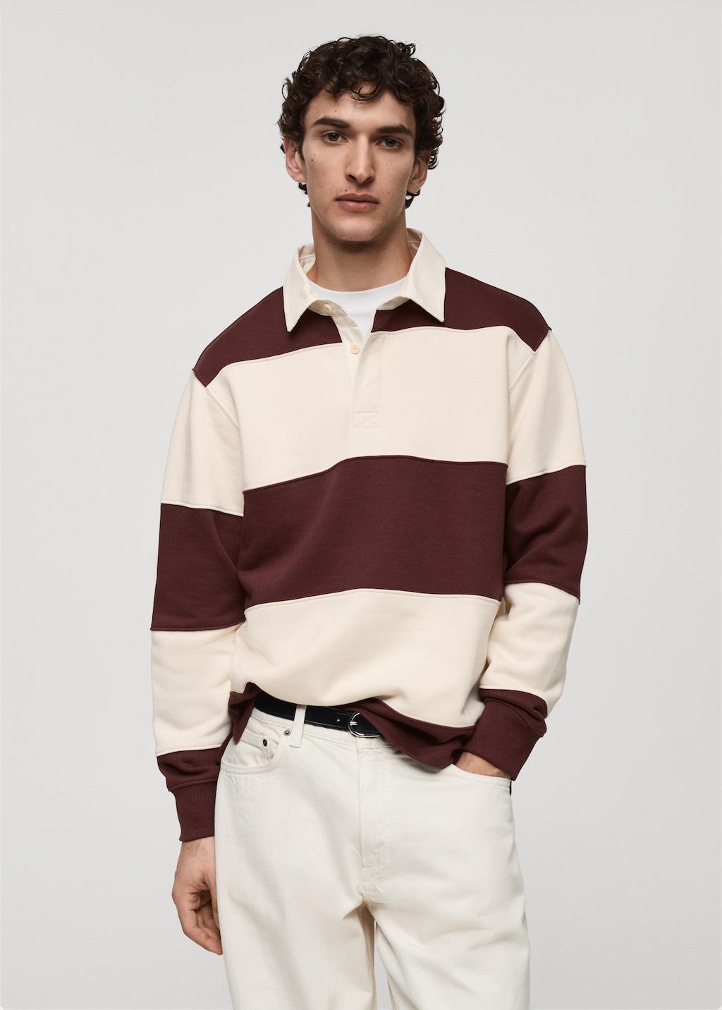 Striped cotton polo sweatshirt - Men | MANGO USA Product Image