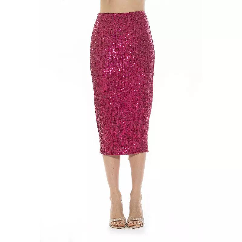 Women's ALEXIA ADMOR Ana Midi Sequin Pencil Skirt with Full Back Expose,  Product Image