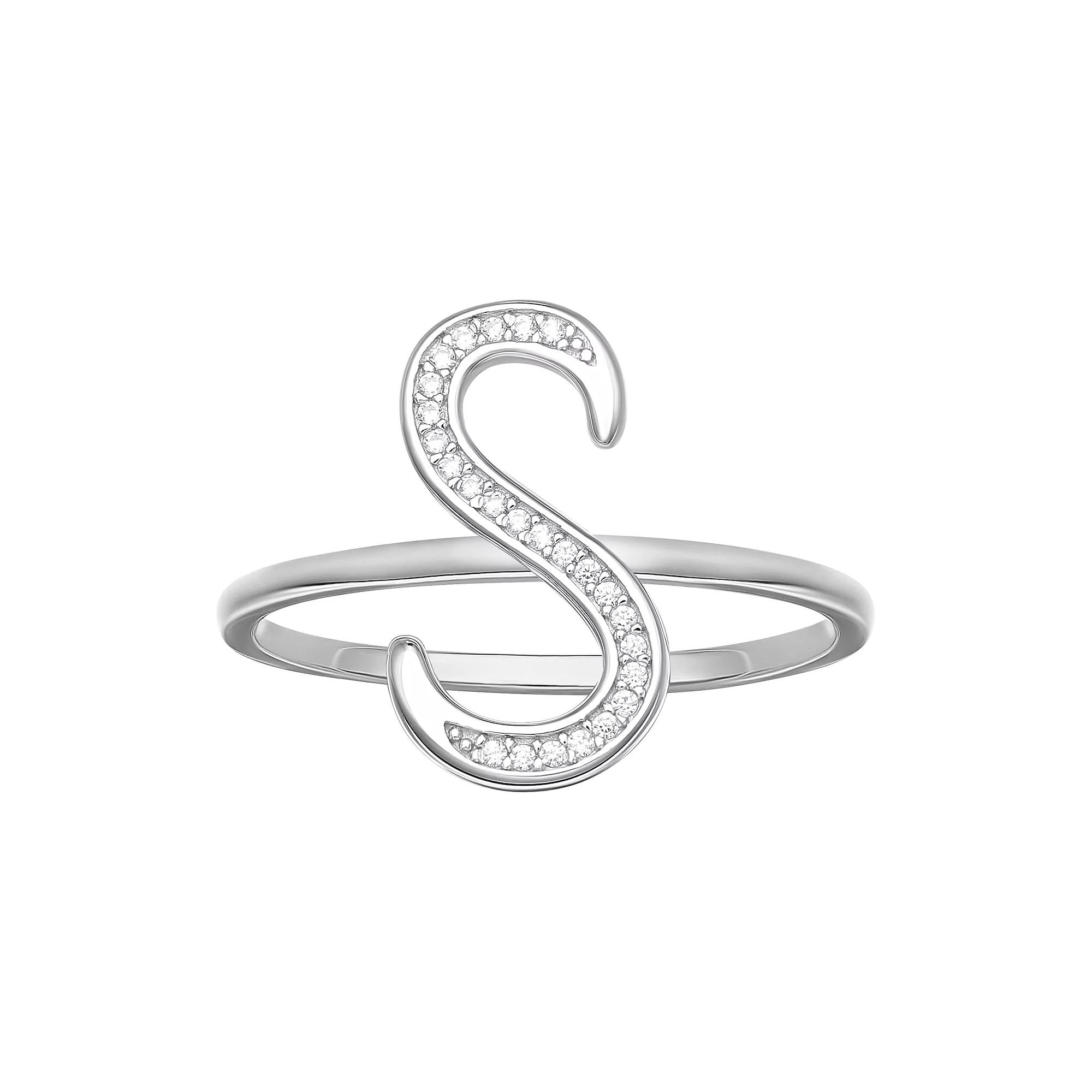 PRIMROSE Sterling Silver Cubic Zirconia Initial Ring, Women's, Size: 7, Sterling Silver T Product Image