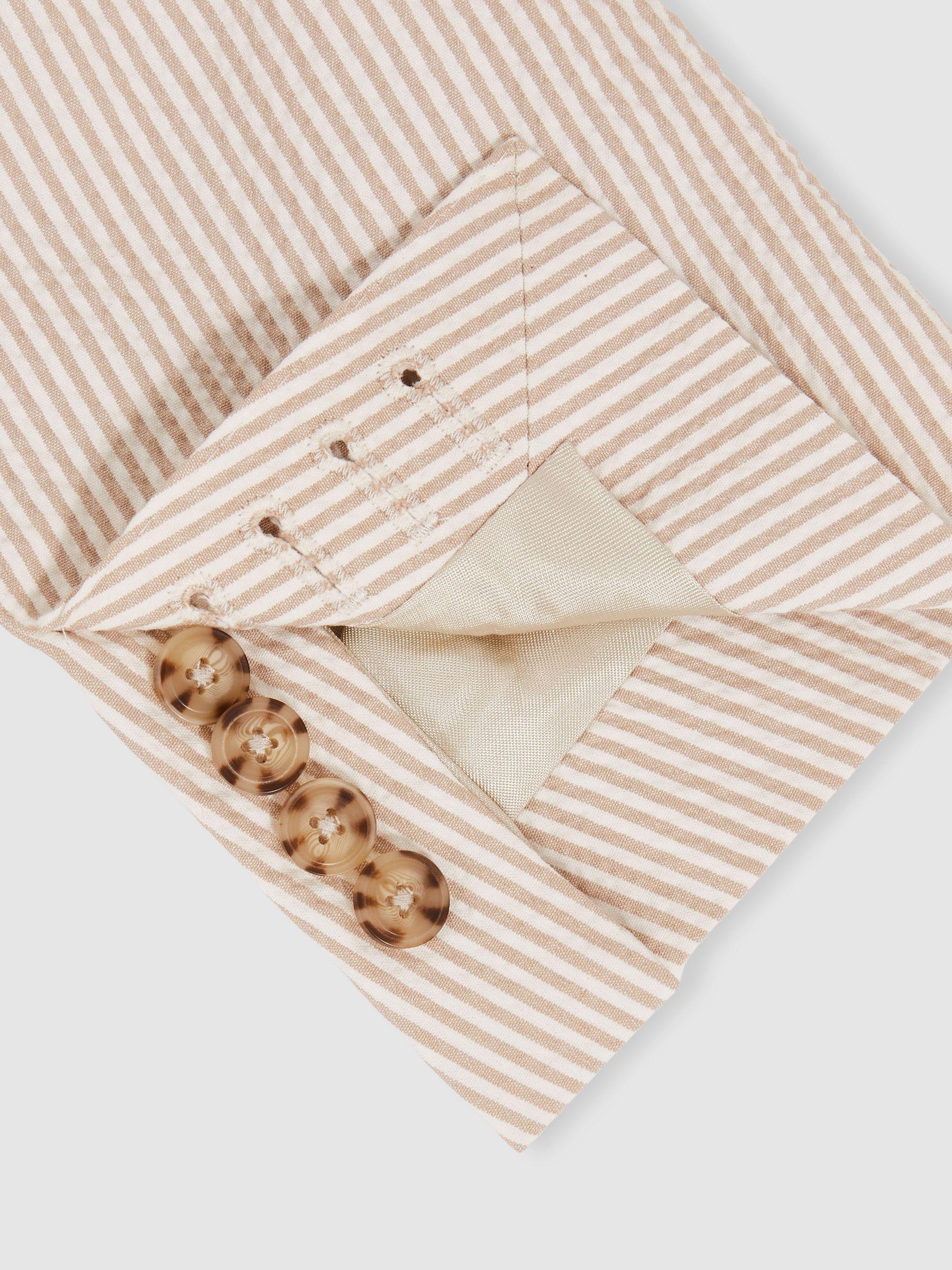 Seersucker Slim-Fit Suit Trousers in Oatmeal/White Product Image