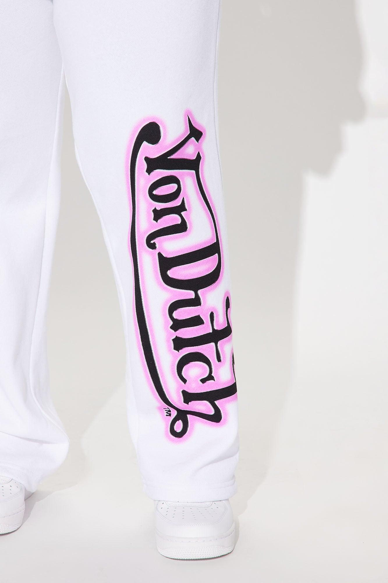 Von Dutch Graffiti Wide Leg Pant - White/Pink Product Image