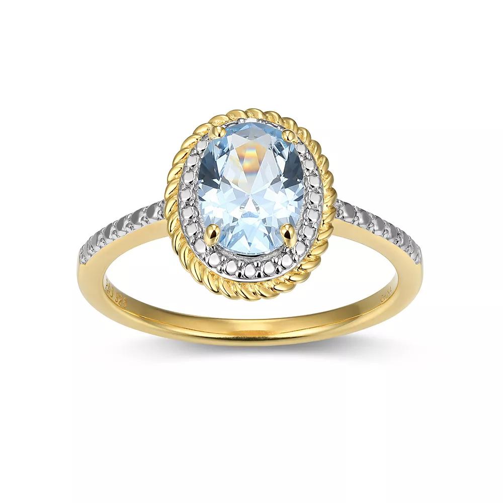 18k Gold Over Silver Gemstone & Diamond Accent Halo Ring, Women's, March Synthetic Spinel Product Image