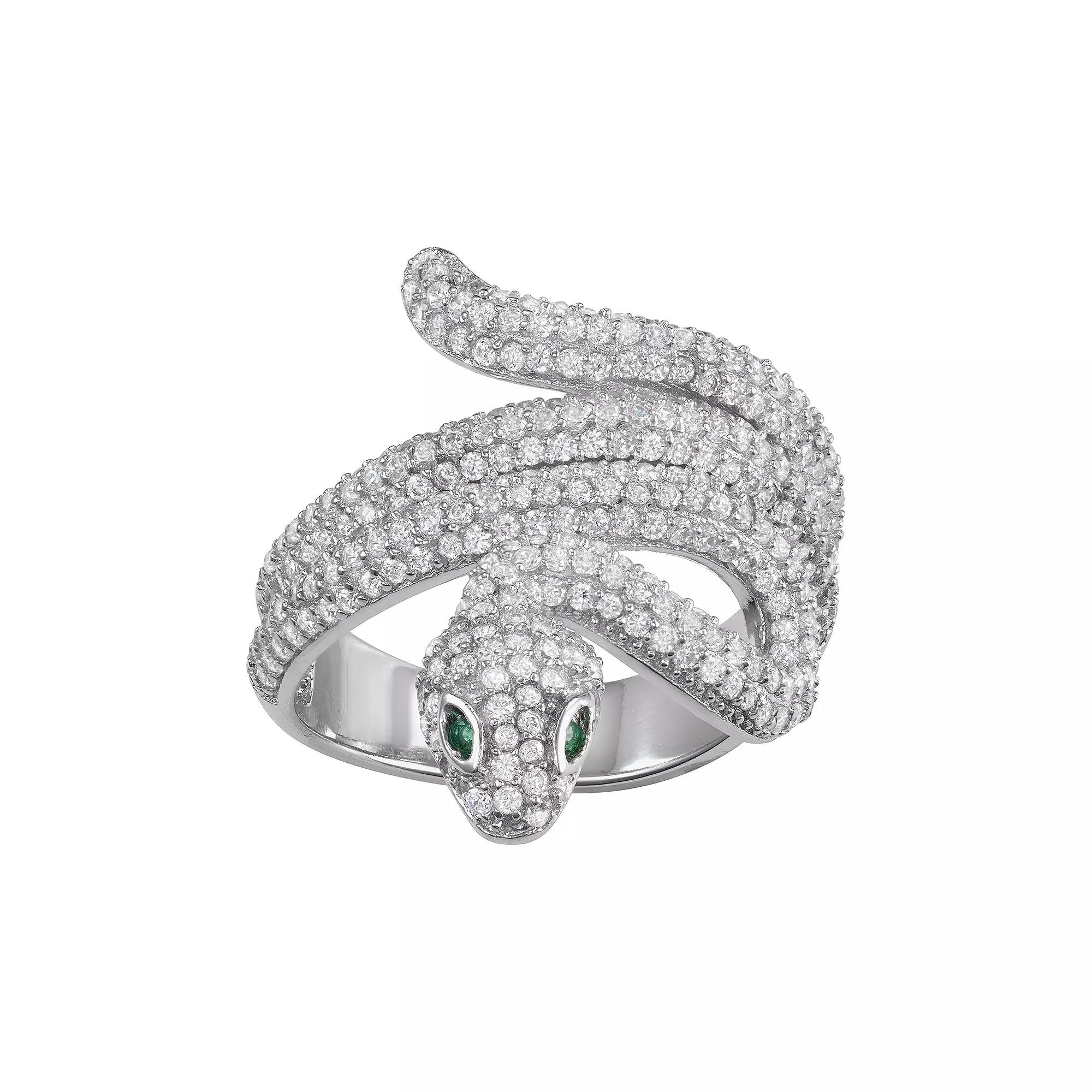 Designs by Gioelli Sterling Silver Cubic Zirconia Snake Ring, Women's, Size: 8 Product Image