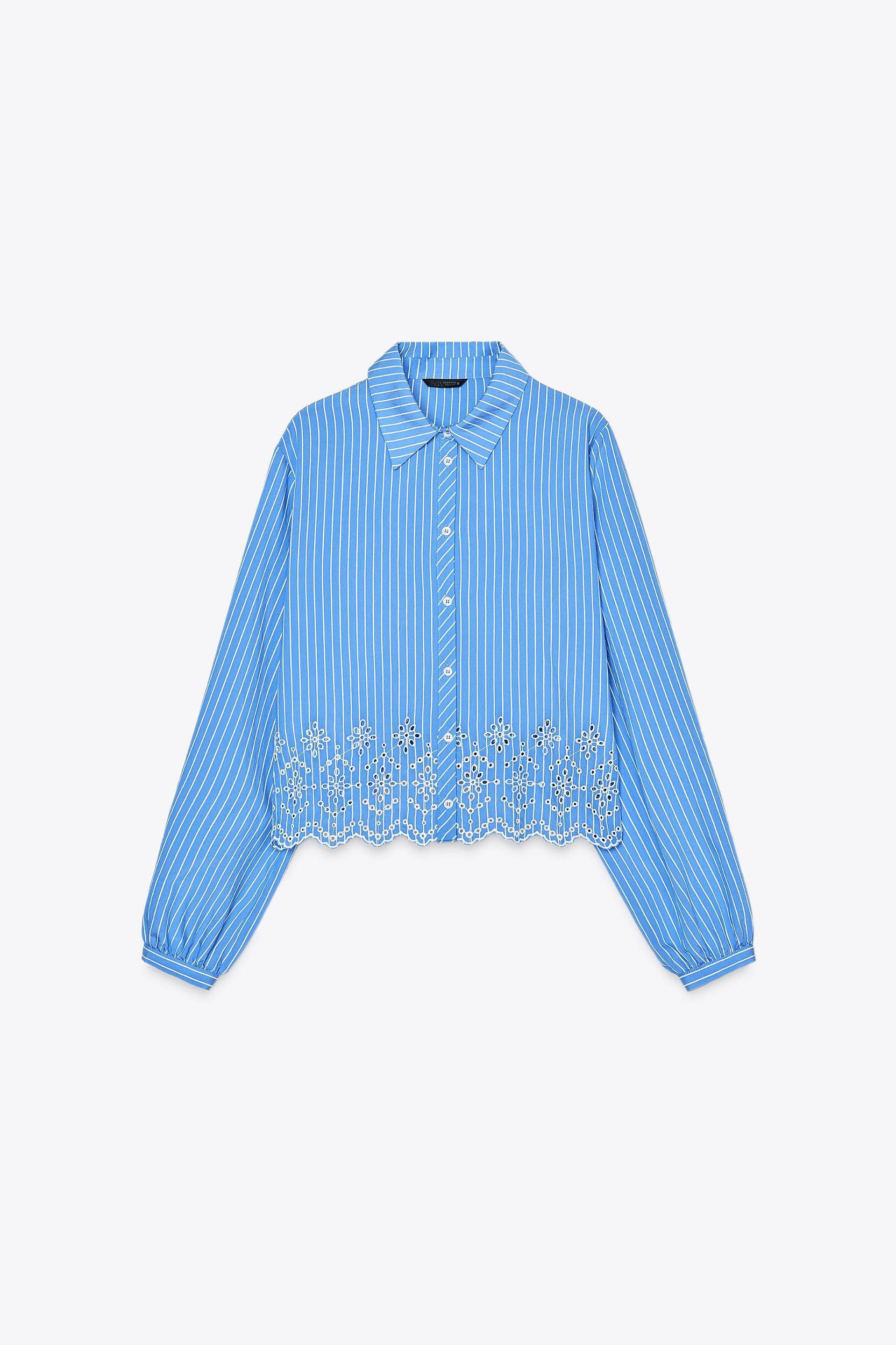 STRIPED EMBROIDERED EYELET SHIRT Product Image