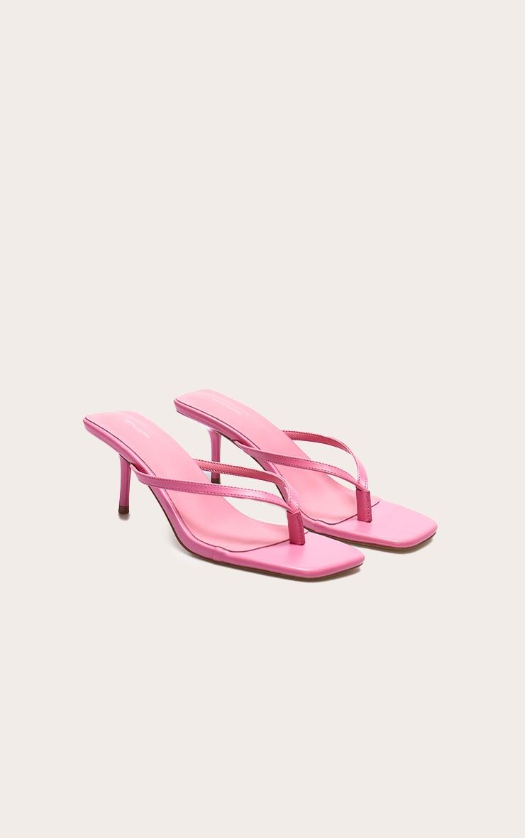 Pink Pu Square Toe Thong Mid Stiletto Heeled Mules Product Image