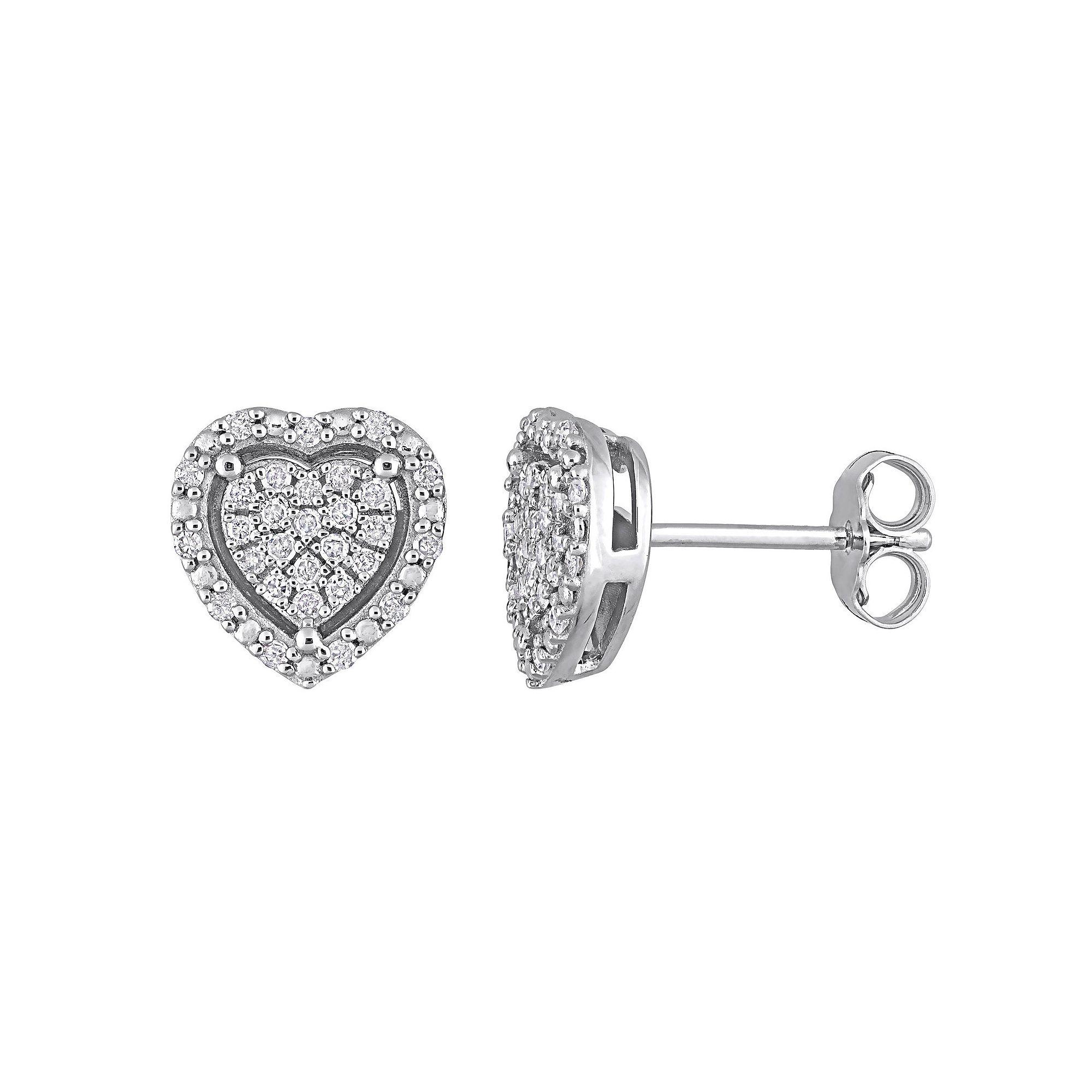 Stella Grace Sterling Silver 1/3 Carat T.W. Diamond Heart Halo Stud Earrings, Women's Product Image