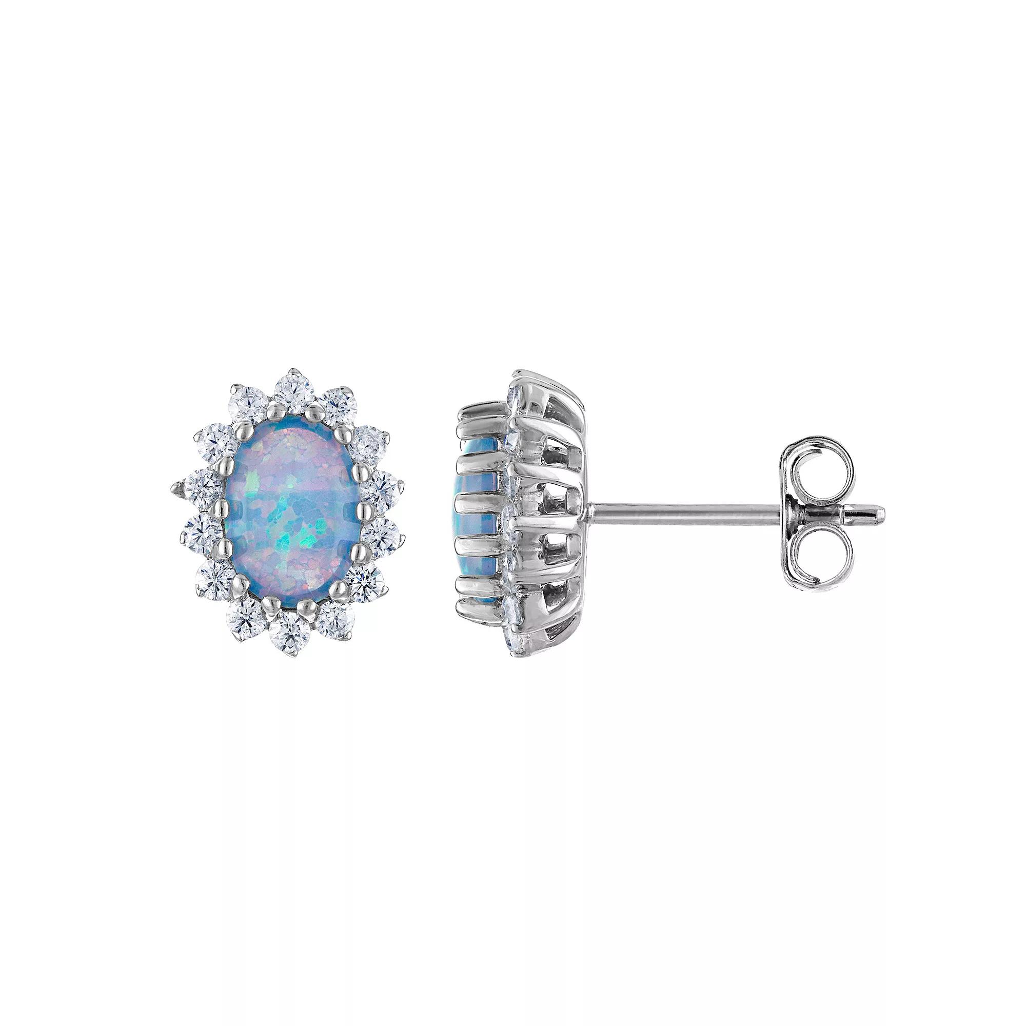 Sterling Silver Lab-Created Blue Opal Stud Earrings, Womens Product Image