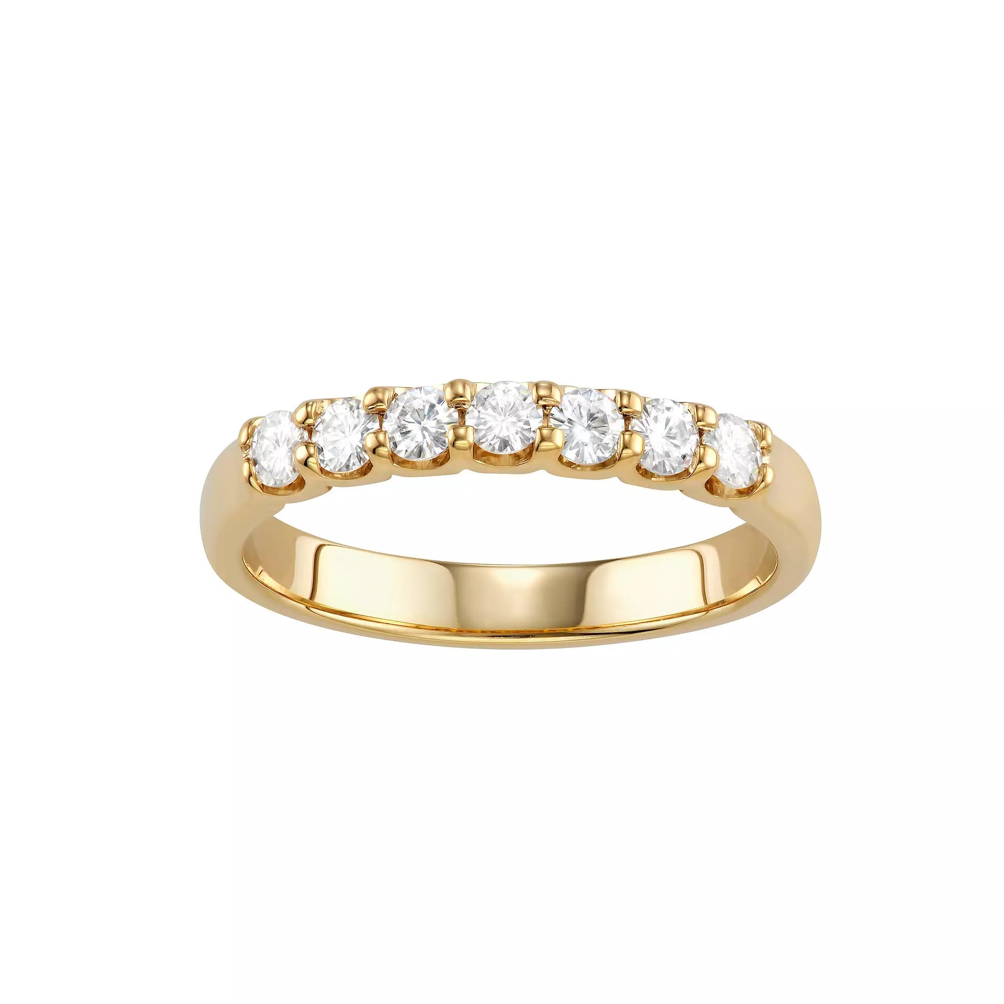 Charles & Colvard 14k Gold 3/8 Carat T.W. Lab-Created Moissanite Seven Stone Ring, Women's, Size: 9, Yellow Product Image