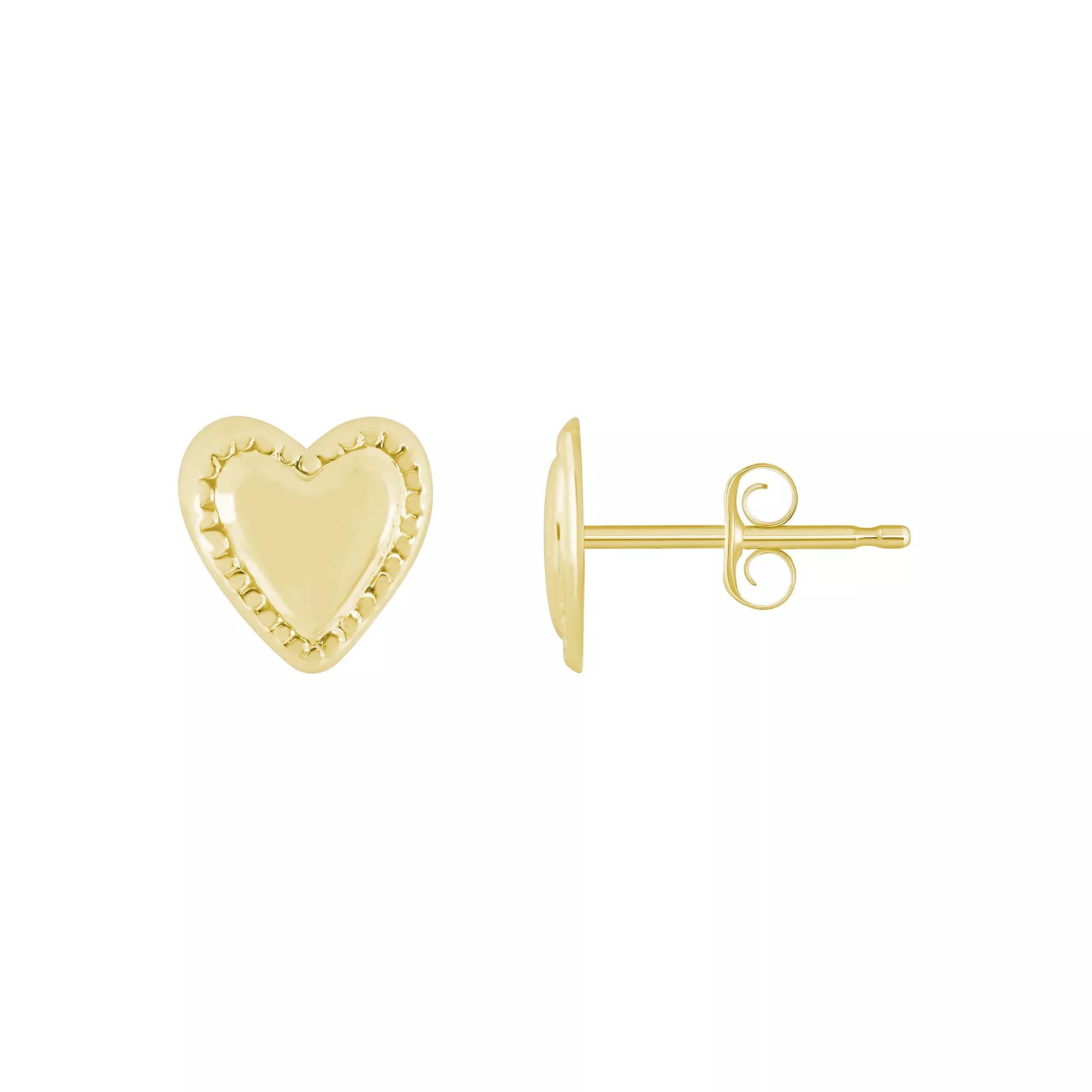14k Gold Textured Edge Heart Stud Earrings, Women's Product Image
