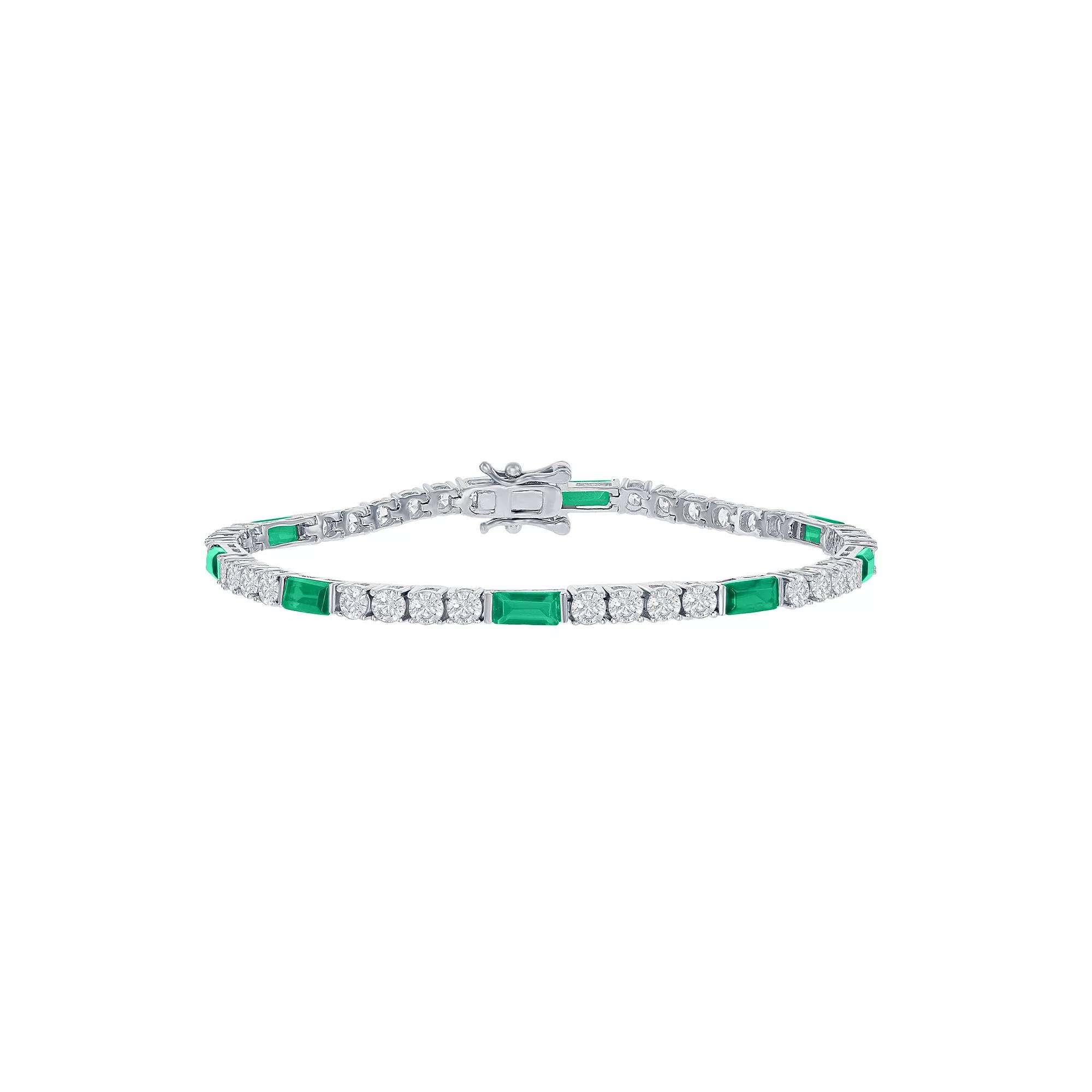 Sterling Silver White & Green Cubic Zirconia 3 mm Tennis Bracelet, Women's, Size: 7.5" Product Image