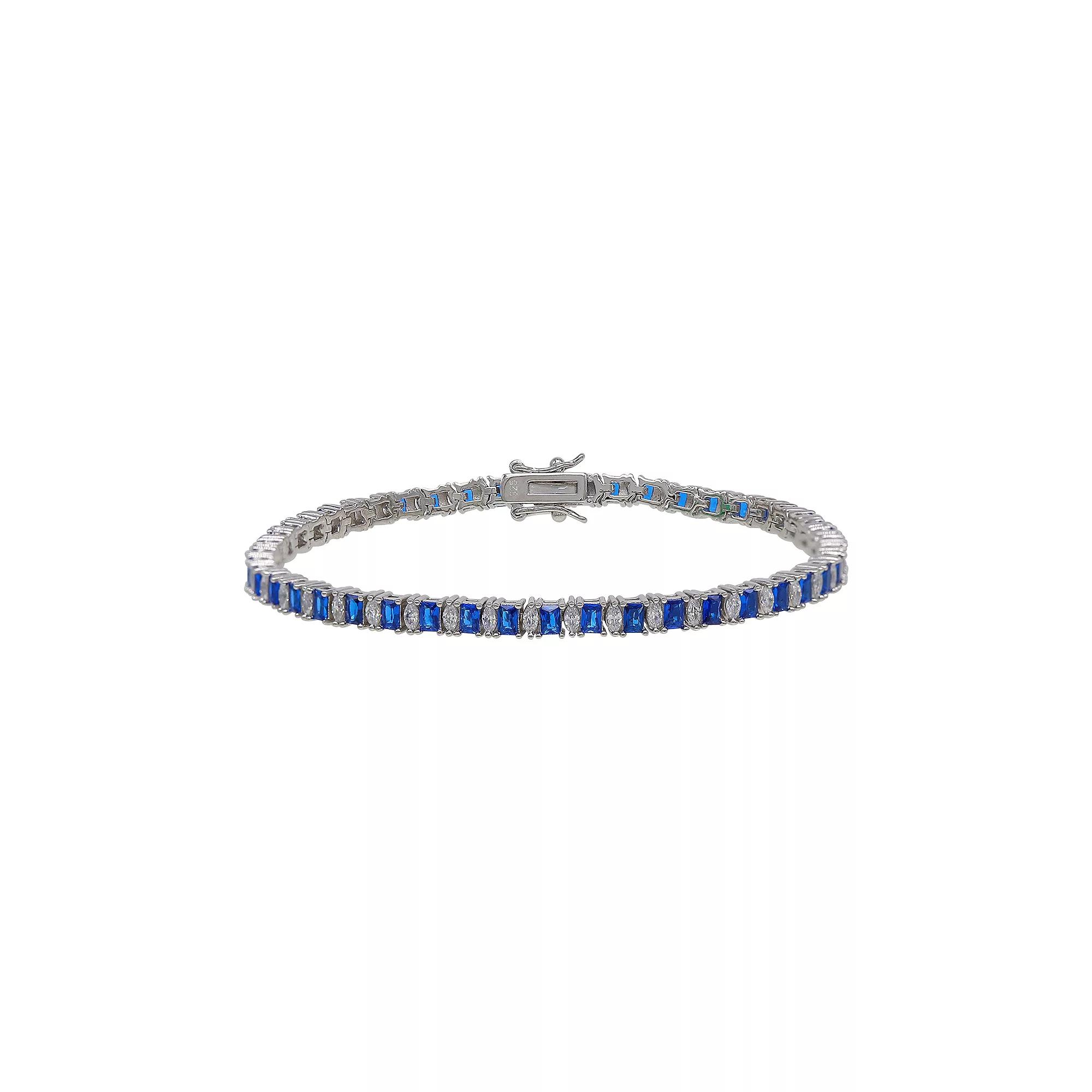 Argento Forte Platinum Over Silver Cubic Zirconia & Blue Spinel Clasp Bracelet, Women's, Size: 8", Sterling Silver Product Image
