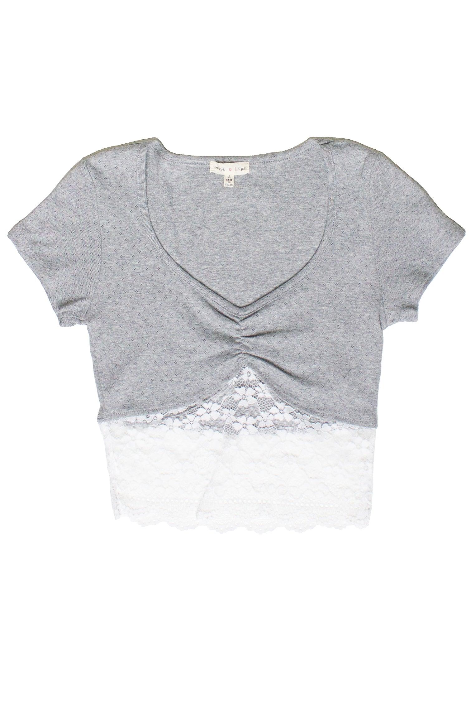 Lace Hem Pointelle Crop Tee Product Image