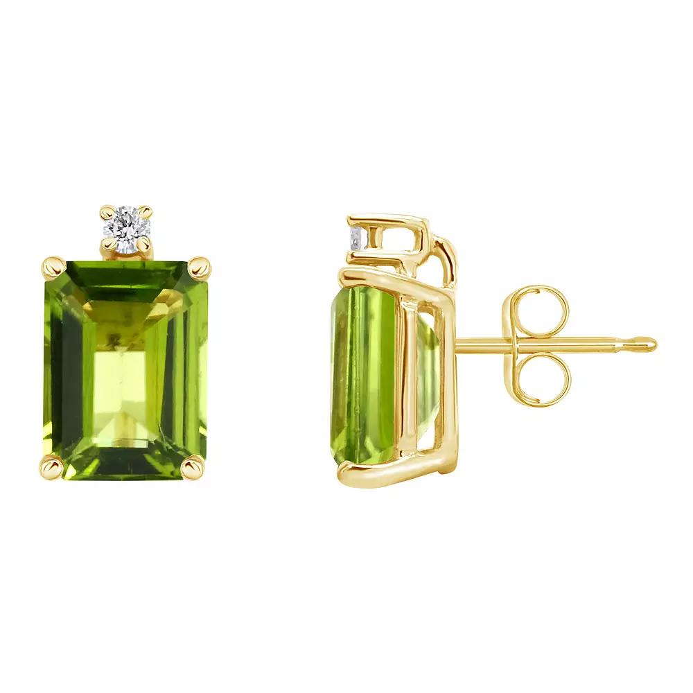Celebration Gems 14k Gold Gemstone & Diamond Accent Stud Earrings, Women's, Peridot Product Image