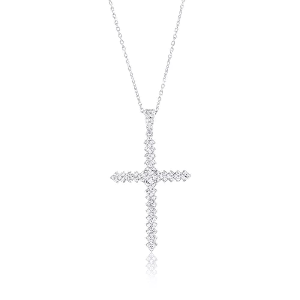 Argento Bella Sterling Silver Cubic Zirconia Cross Pendant Necklace, Women's, Size: 18" Product Image