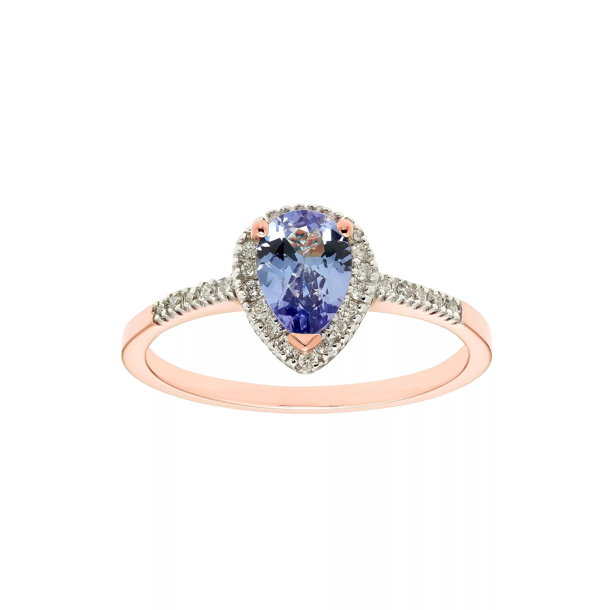 The Regal Collection 14k Gold Tanzanite & 1/10 Carat T.W. IGL Certified Diamond Teardrop Ring, Women's,  Product Image