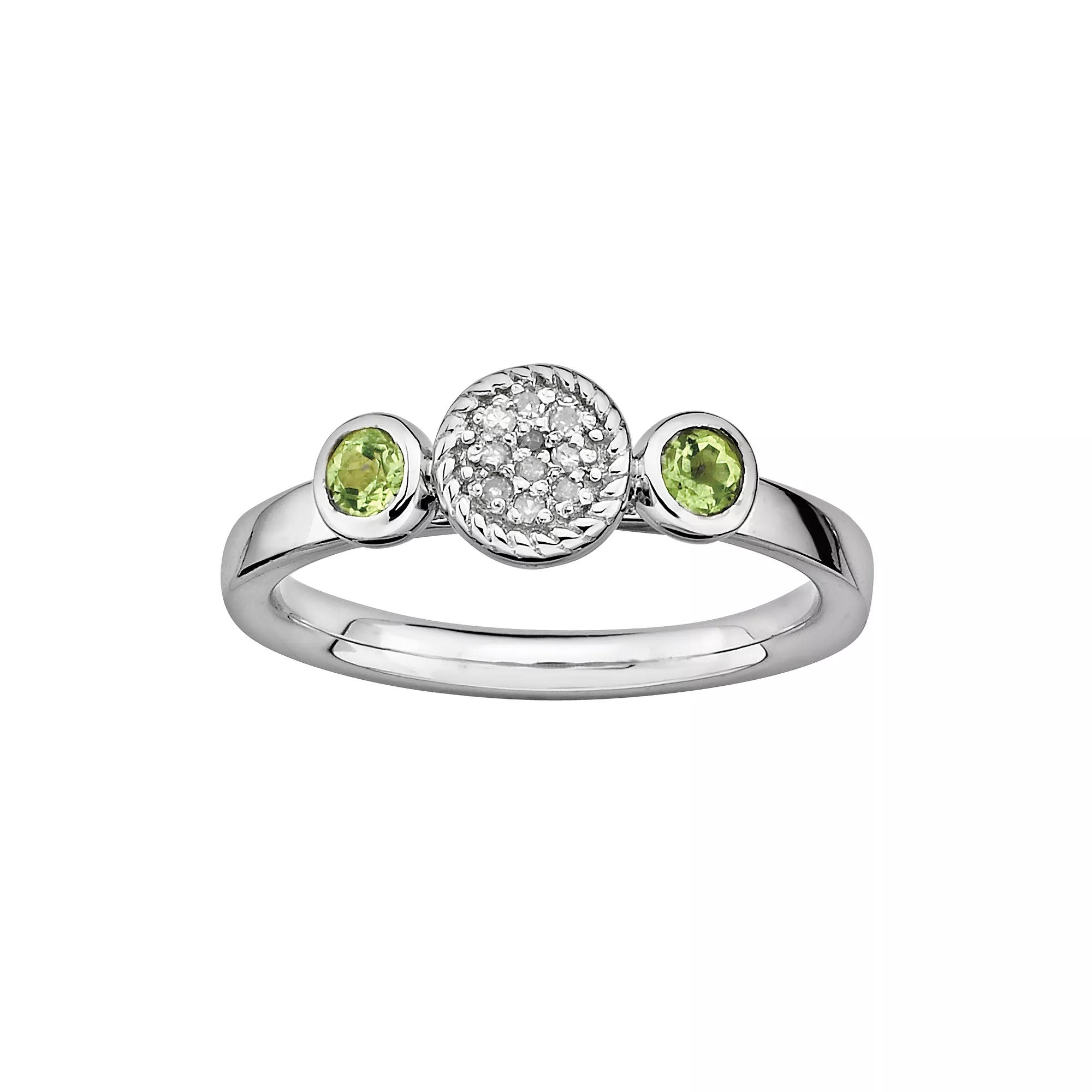 Stacks & Stones Sterling Sterling Silver Peridot & Diamond Accent Stack Ring, Women's, Size: 5 Product Image