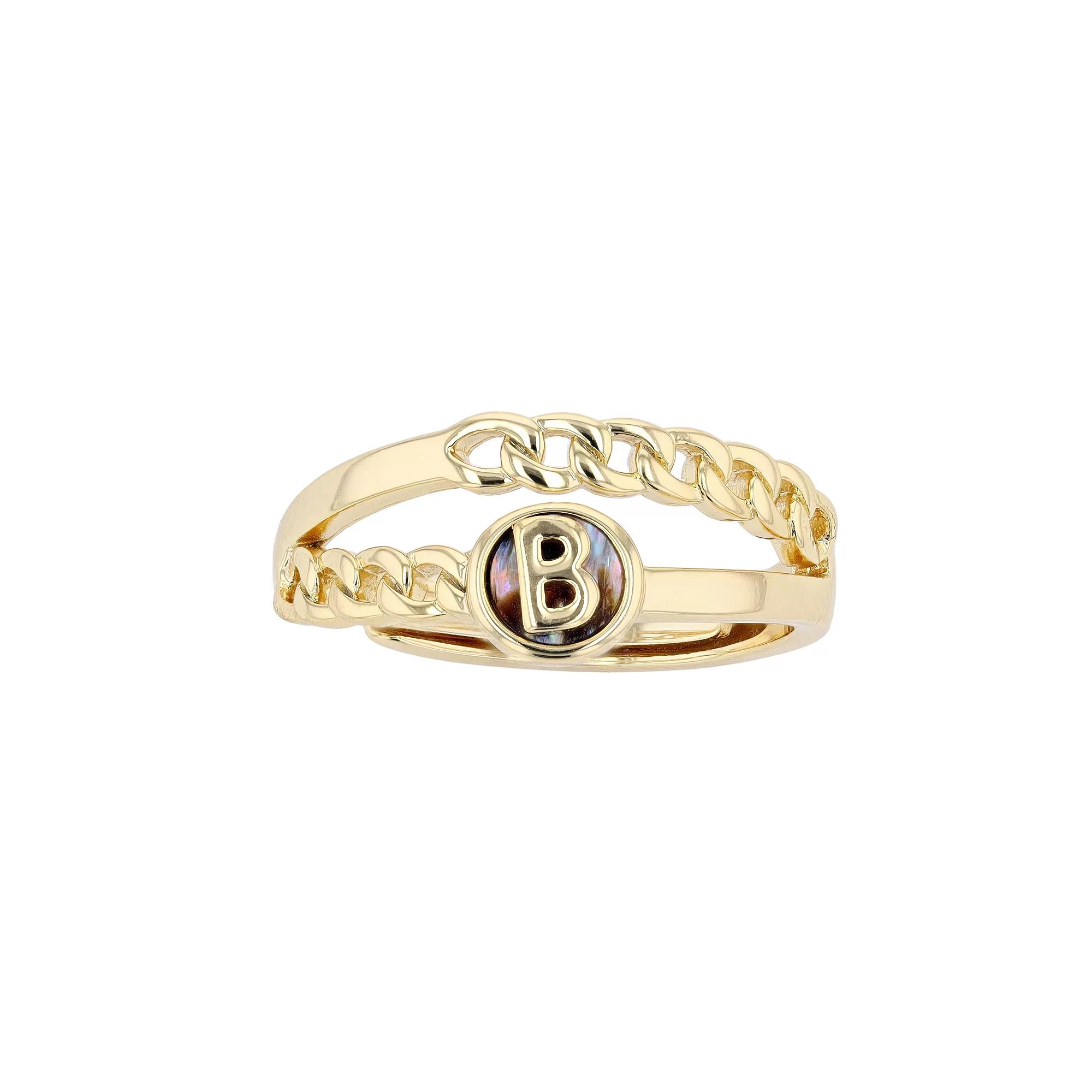 City Luxe Gold Tone Abalone Initial Disk Chain Band Ring, Women's, Gold Tone K Product Image