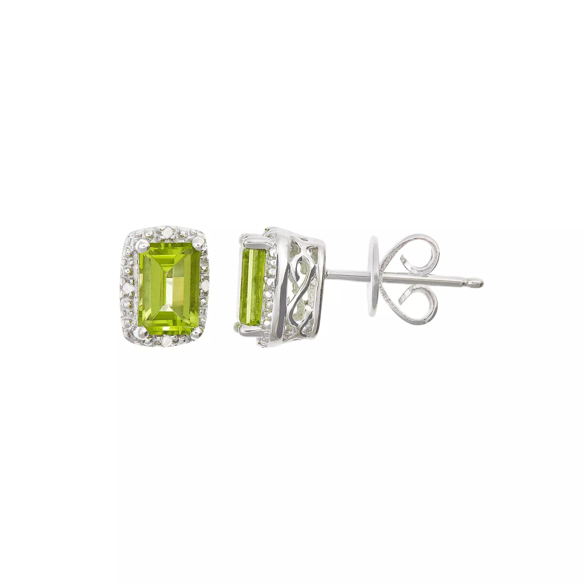 Celebration Gems Sterling Silver Peridot & Diamond Accent Rectangle Halo Stud Earrings, Women's Product Image