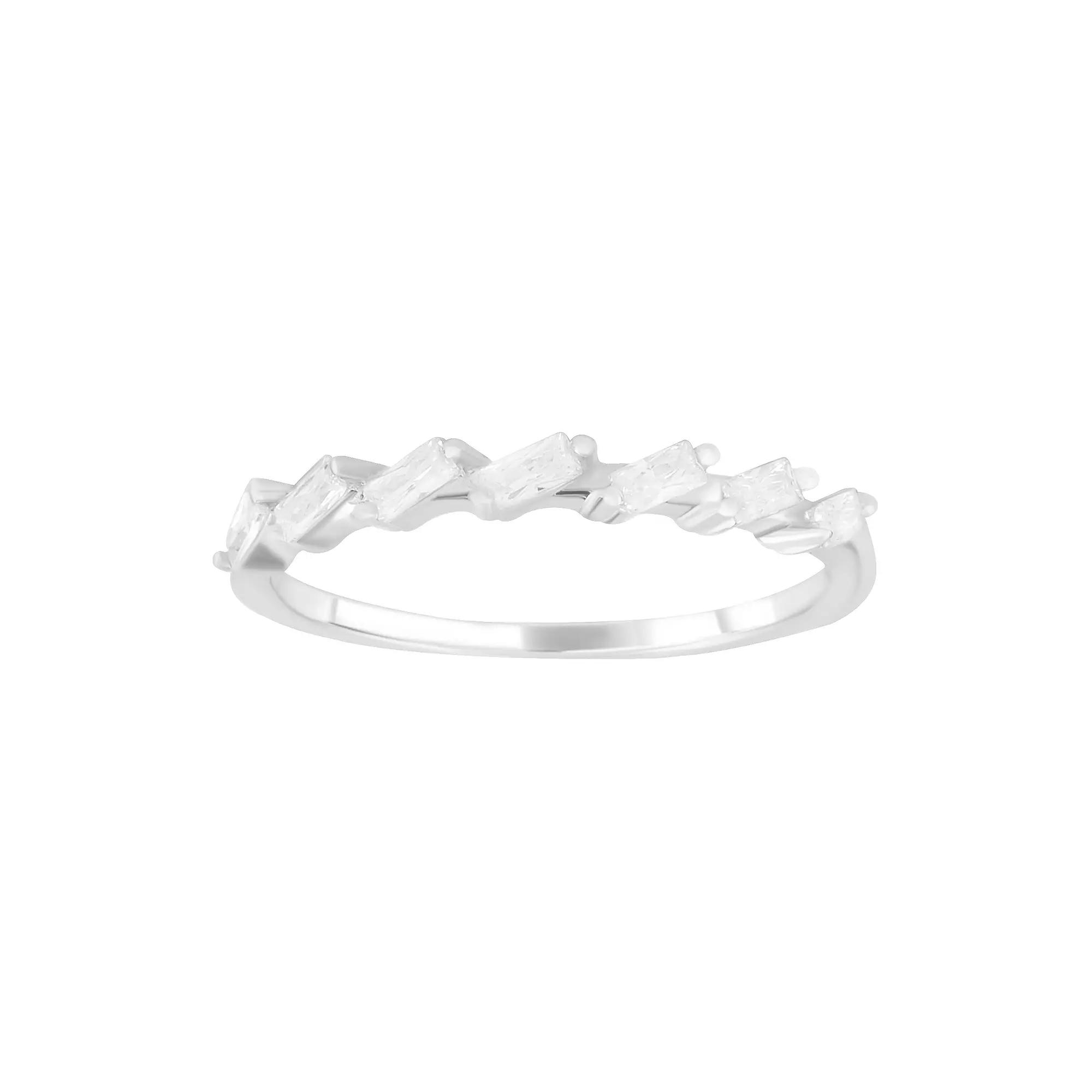 SIRI Rhodium-Plated Sterling Silver Cubic Zirconia Ring with Zigzag Pattern of Baguette Stones, Women's,  Product Image
