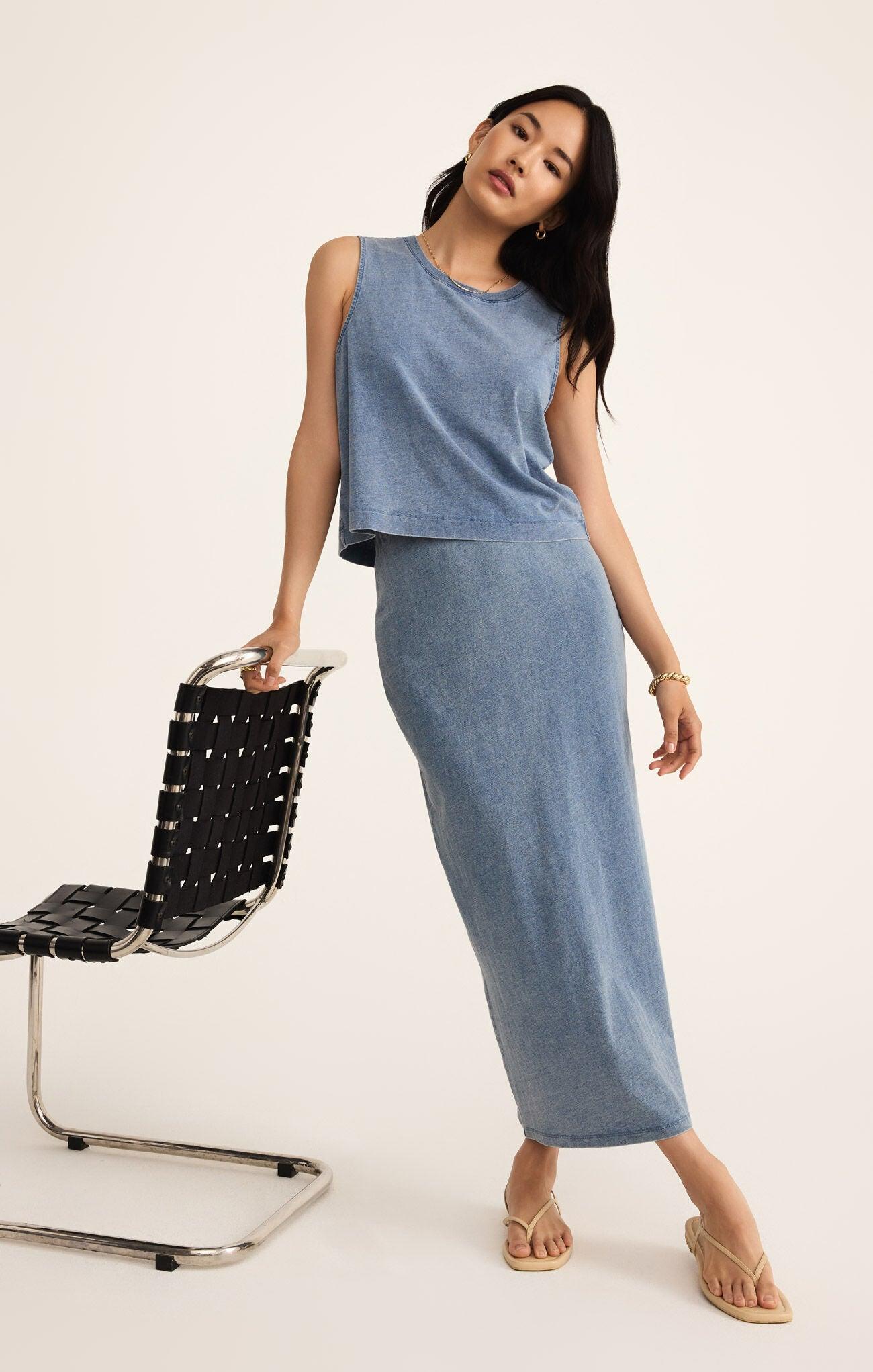 GAIL JERSEY DENIM MIDI SKIRT Product Image