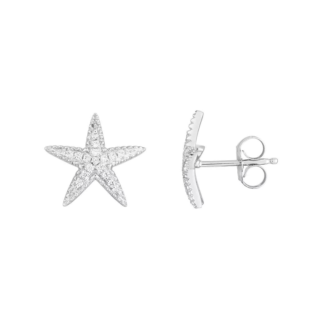 14k Gold Cubic Zirconia Starfish Stud Earrings, Womens, 14k White Gold Product Image