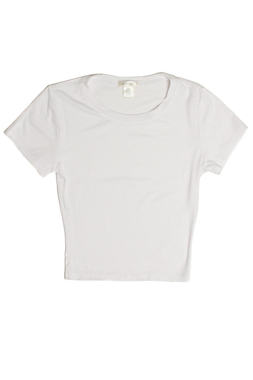 White Basic Ribbed Crop Tee Product Image