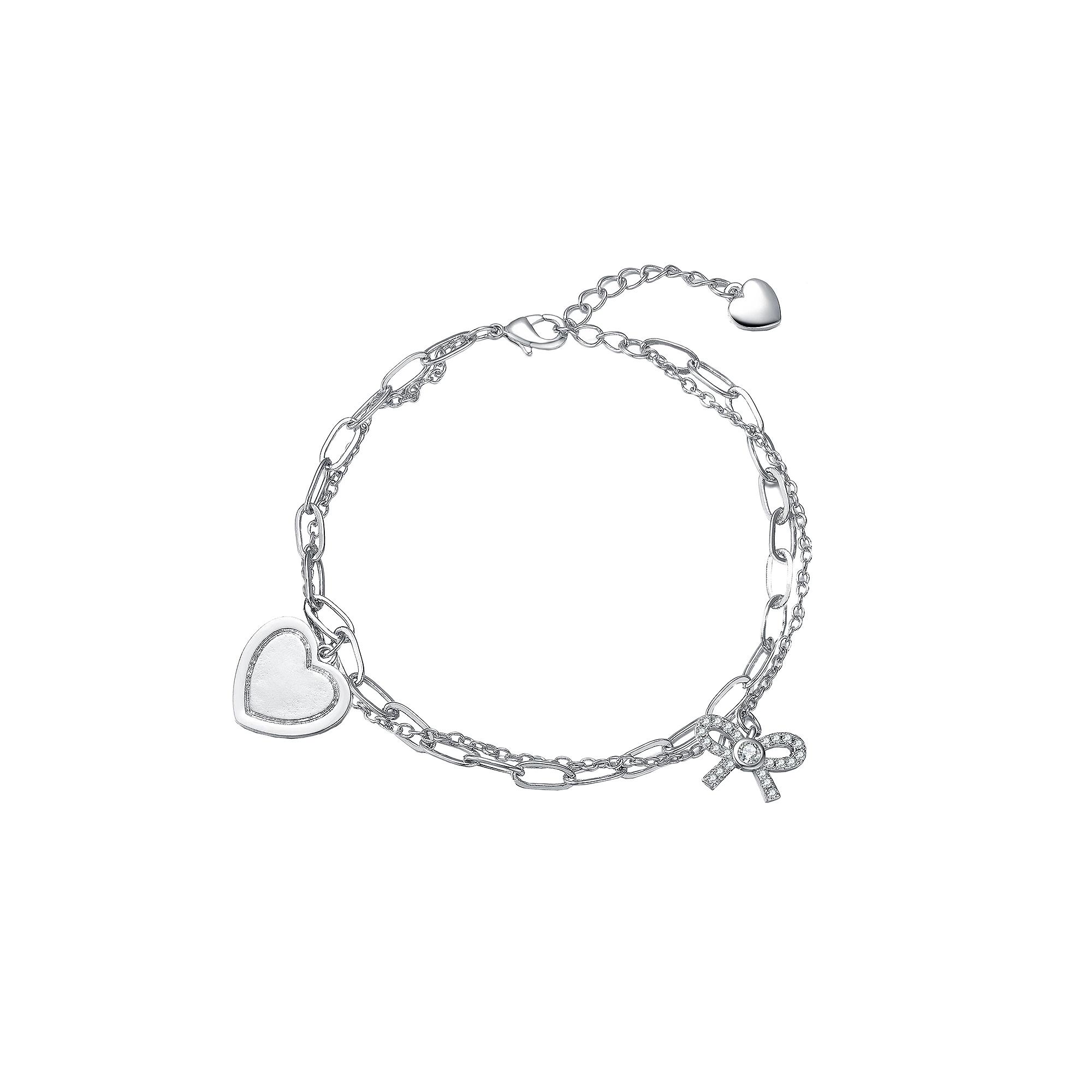 Sterling Silver Heart & Bowtie Paperclip Chain Bracelet, Womens Product Image