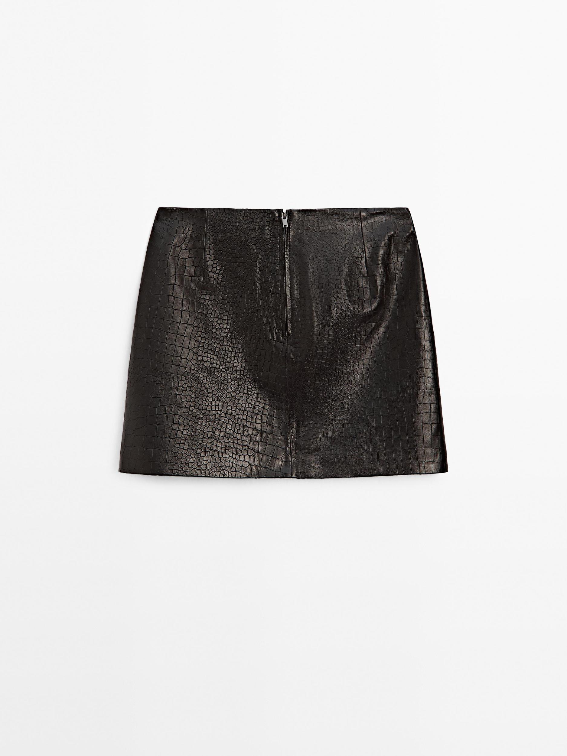 Mock croc nappa leather mini skirt Product Image