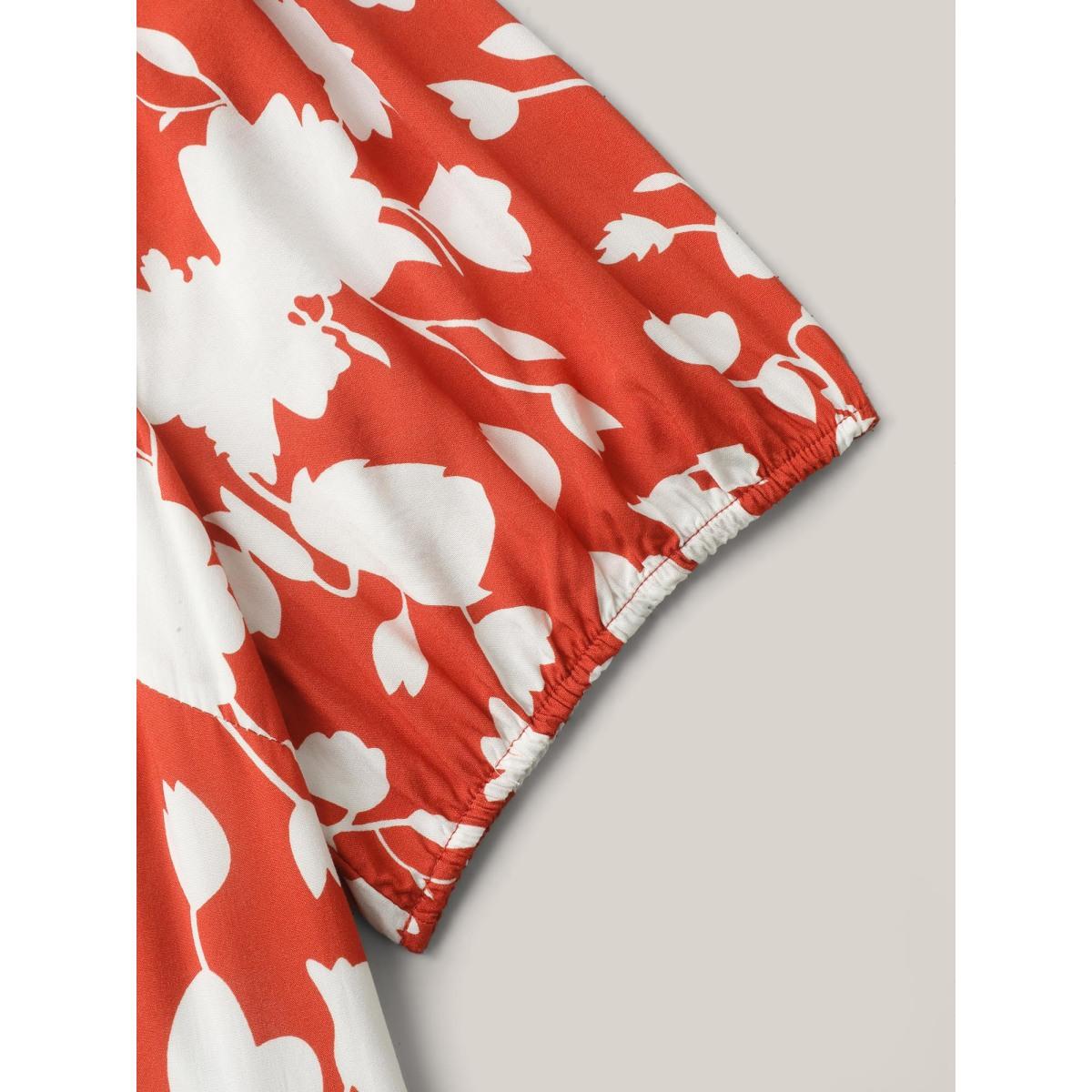 Plus Size Rayon Lace Trim Square Neck Midi Dress Rust Women Square Neck Short sleeve Curvy BloomChic 18-20/2X Product Image