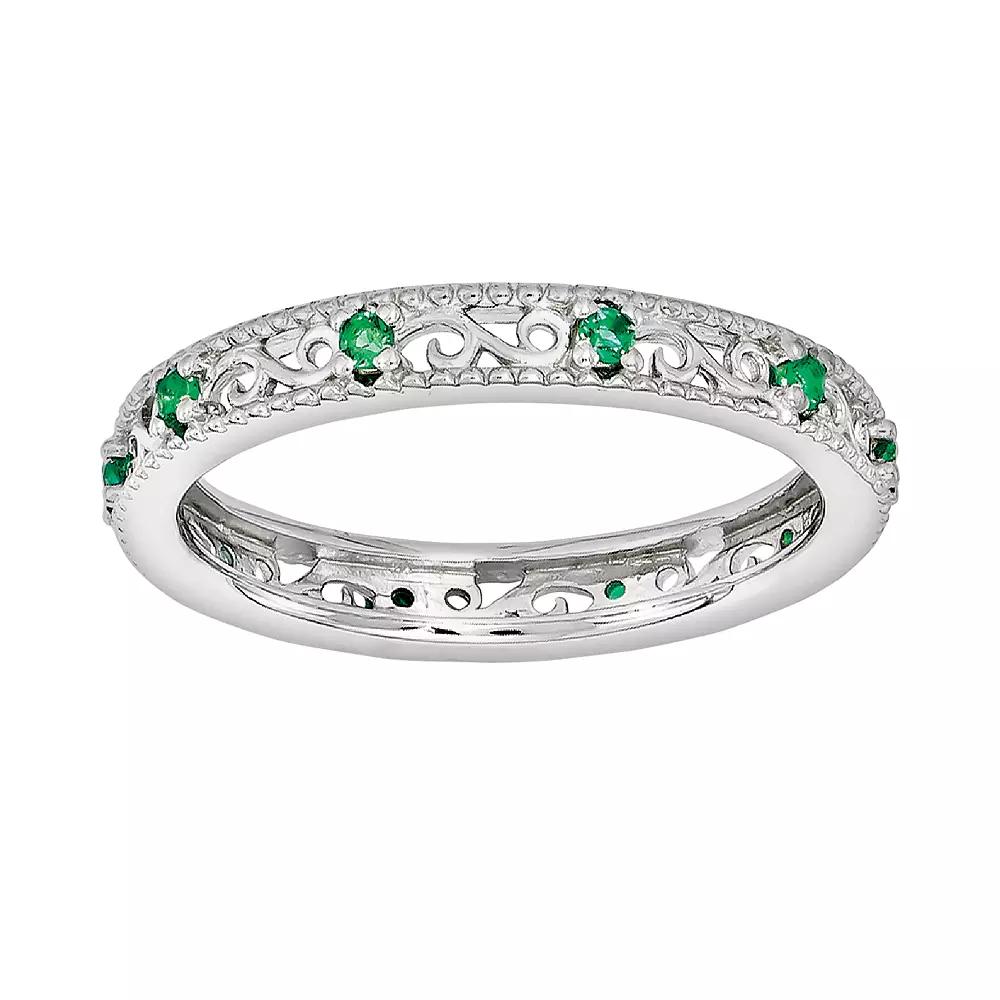 Stacks and Stones Sterling Silver Lab-Created Emerald Stack Ring, Women's,  Product Image