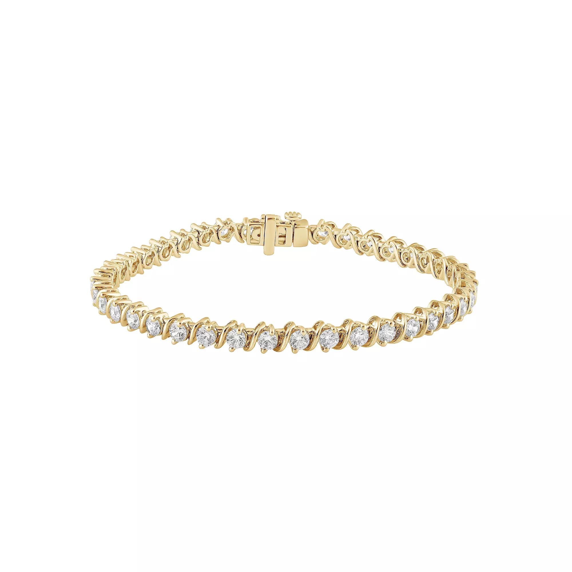 Gemstone Brilliance Round Lab-Created White Sapphire Tennis Bracelet, Women's, Size: 7", Gold Tone Product Image