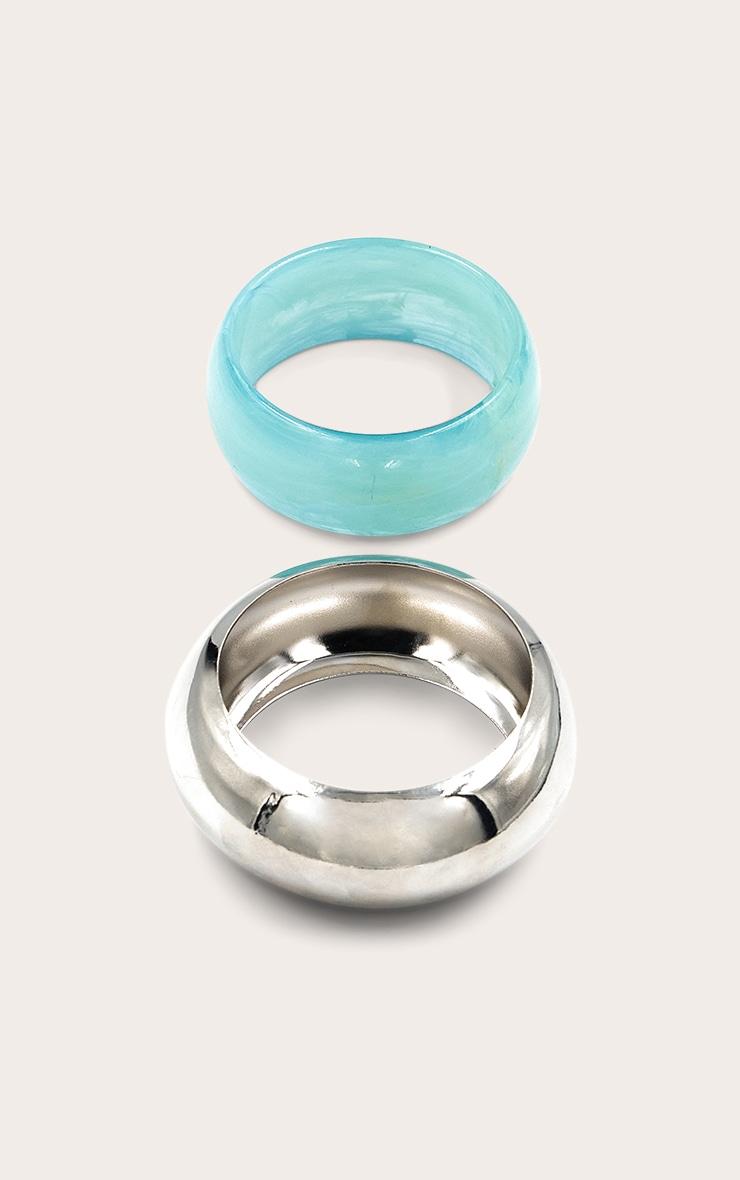 Silver and Turquoise Resin Chunky Smooth Curved Cuffs Product Image