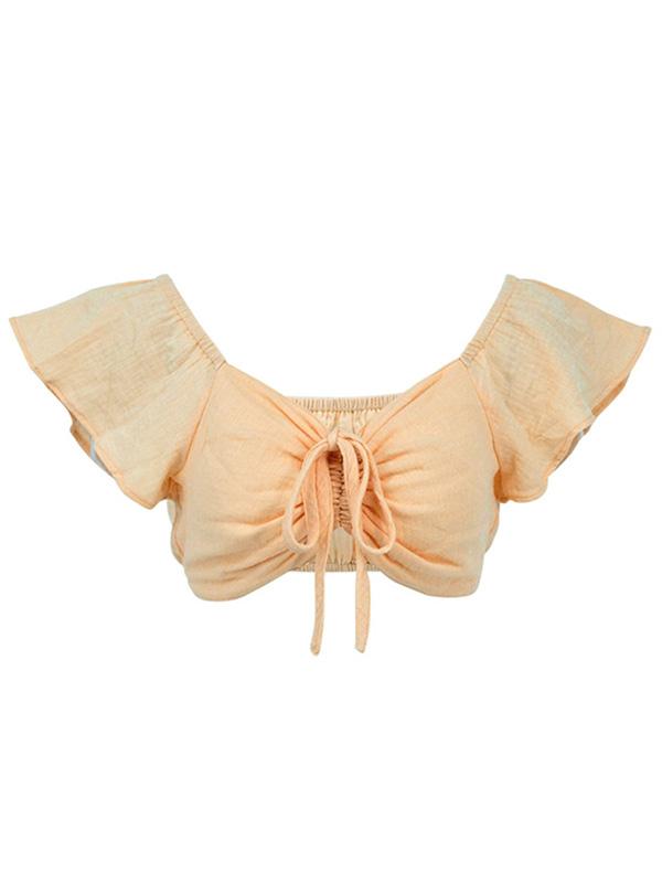 Retro Bandage Navel-Baring Short Sleeves Shirts Product Image