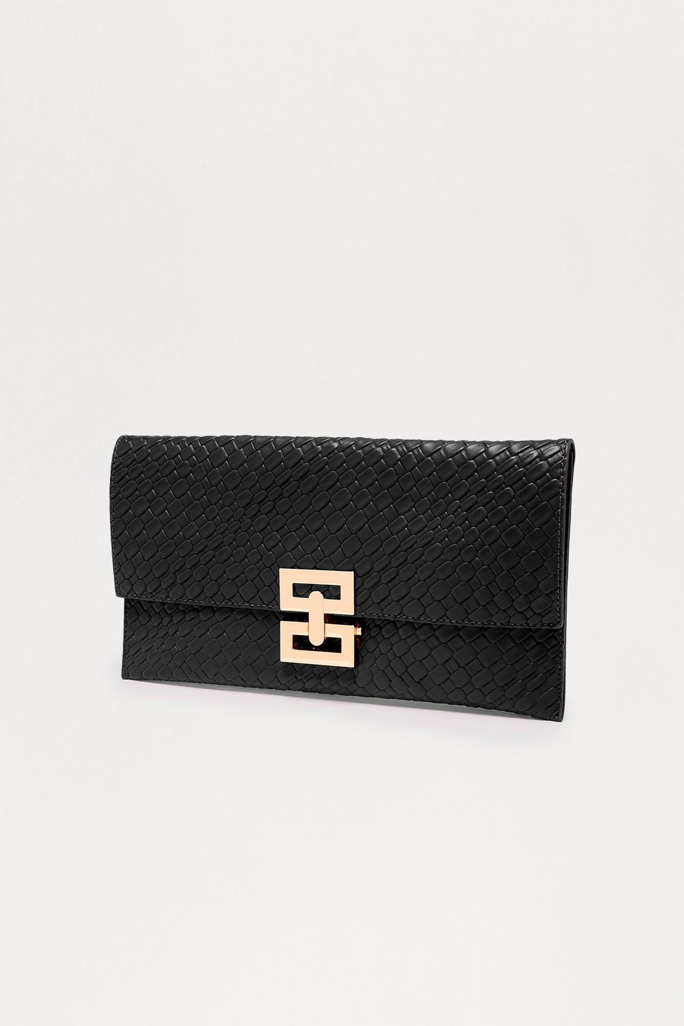 Croc Crush Embossed Faux Leather Clutch - Black Female Product Image