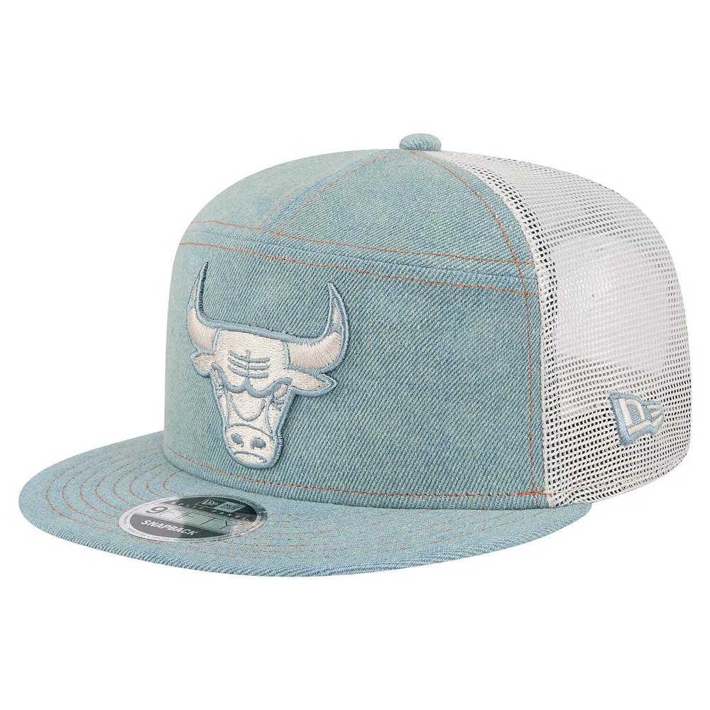 Men's New Era Chicago Bulls Adventure Denim Split Panel 9FIFTY Snapback Trucker Hat, Turquoise A Product Image