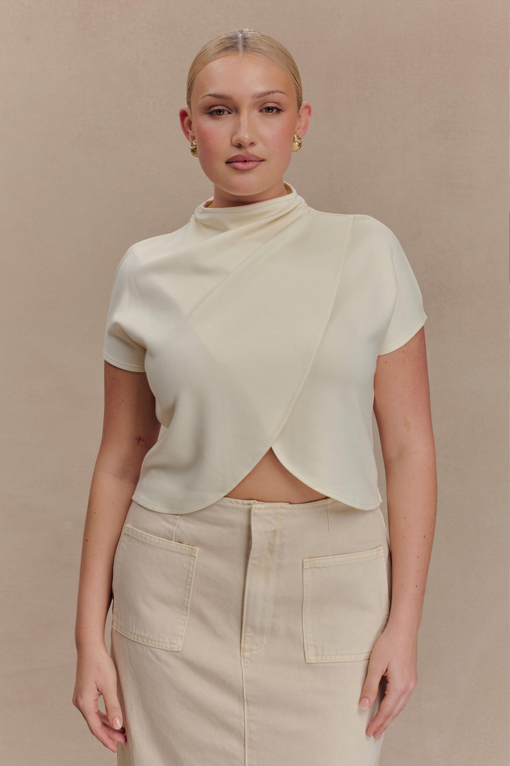 Eris High Neck Scuba Jersey Top - Ivory Product Image