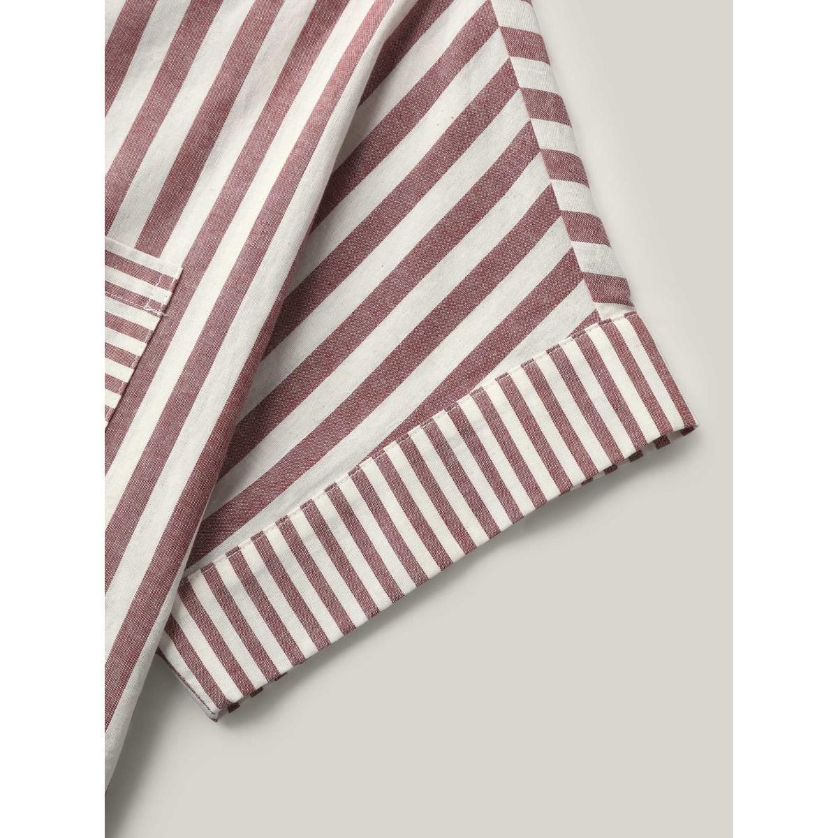 Plus Size Russet Cotton Striped Dolman Sleeve Blouse Women Office Short sleeve Shirt collar Office Blouses BloomChic 22-24/3X Product Image