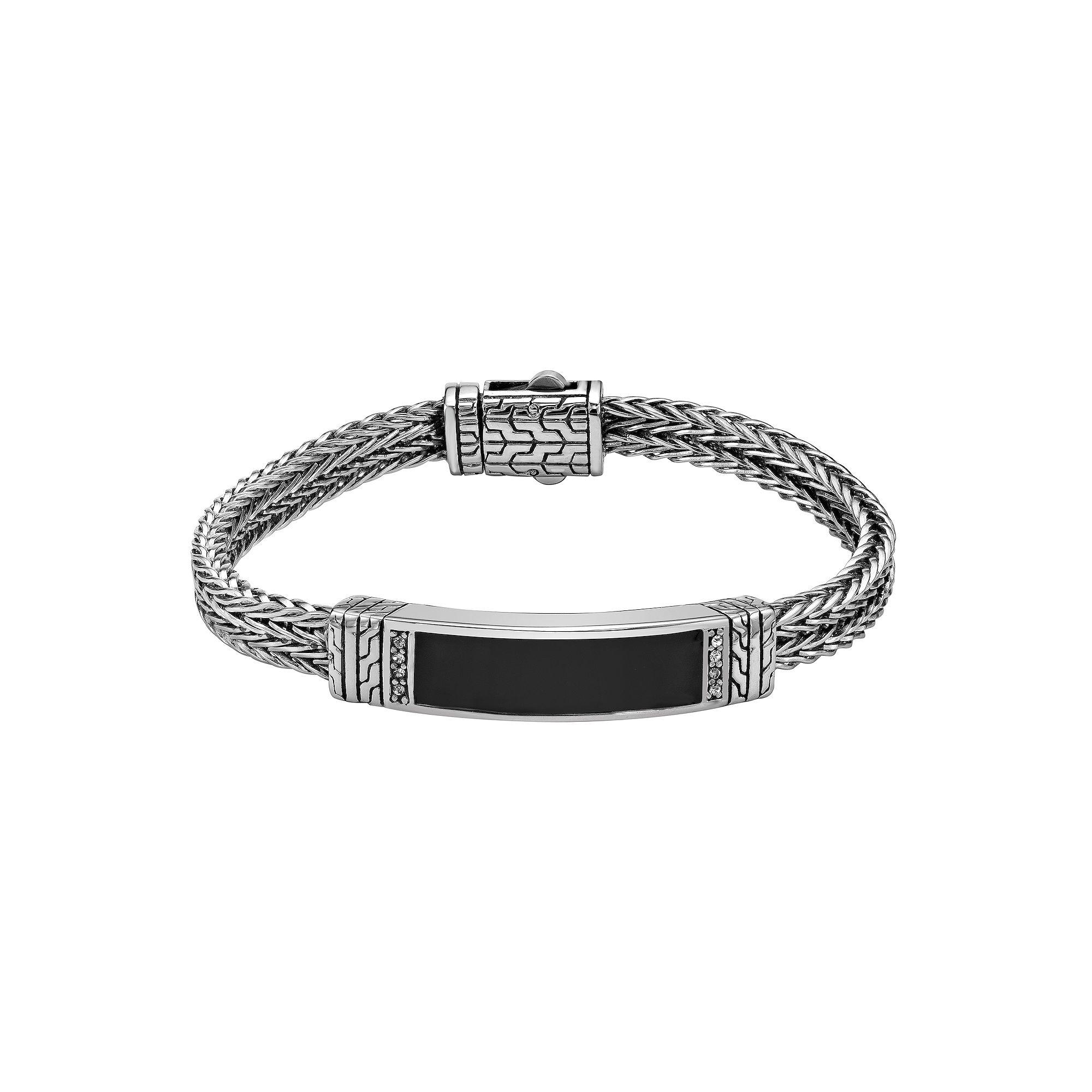 LYNX Men's Stainless Steel Double Foxtail Chain Bracelet with Black Enamel Inlay, Size: 8.5" Product Image