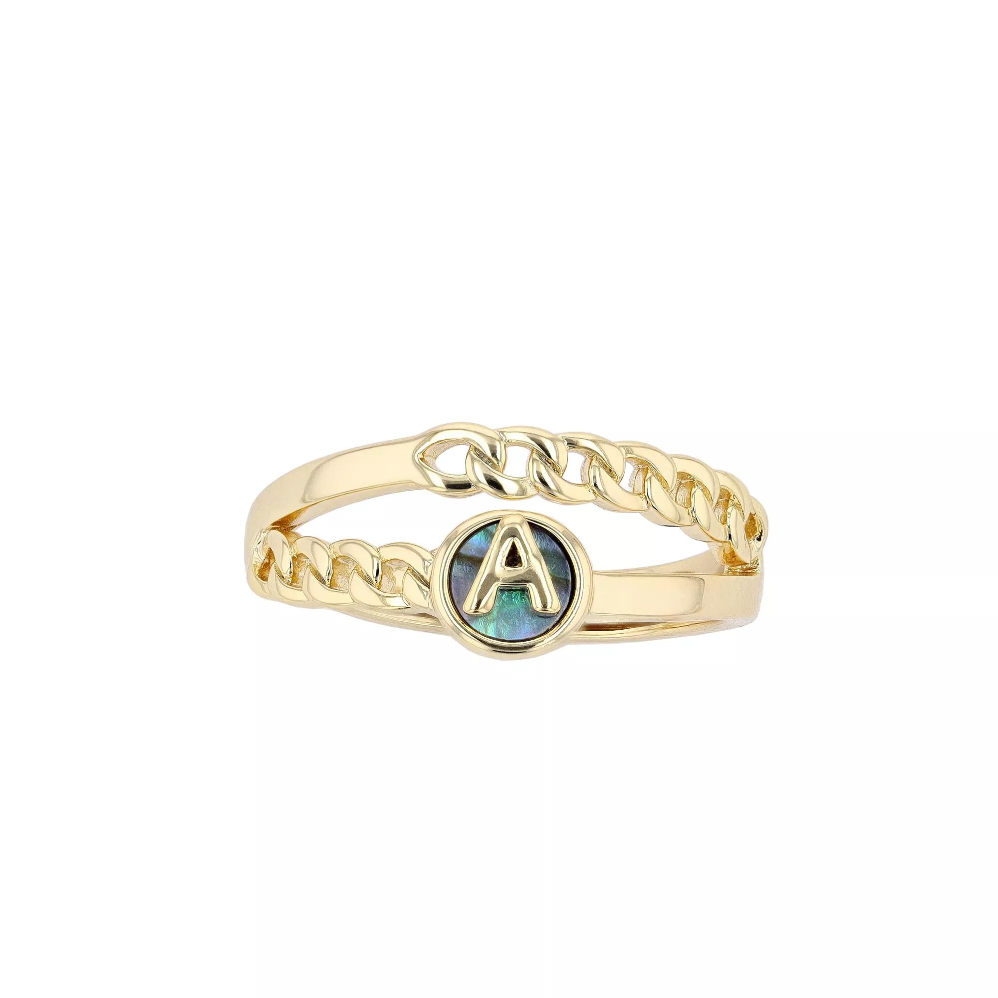 City Luxe Gold Tone Abalone Initial Disk Chain Band Ring, Women's, Gold Tone K Product Image