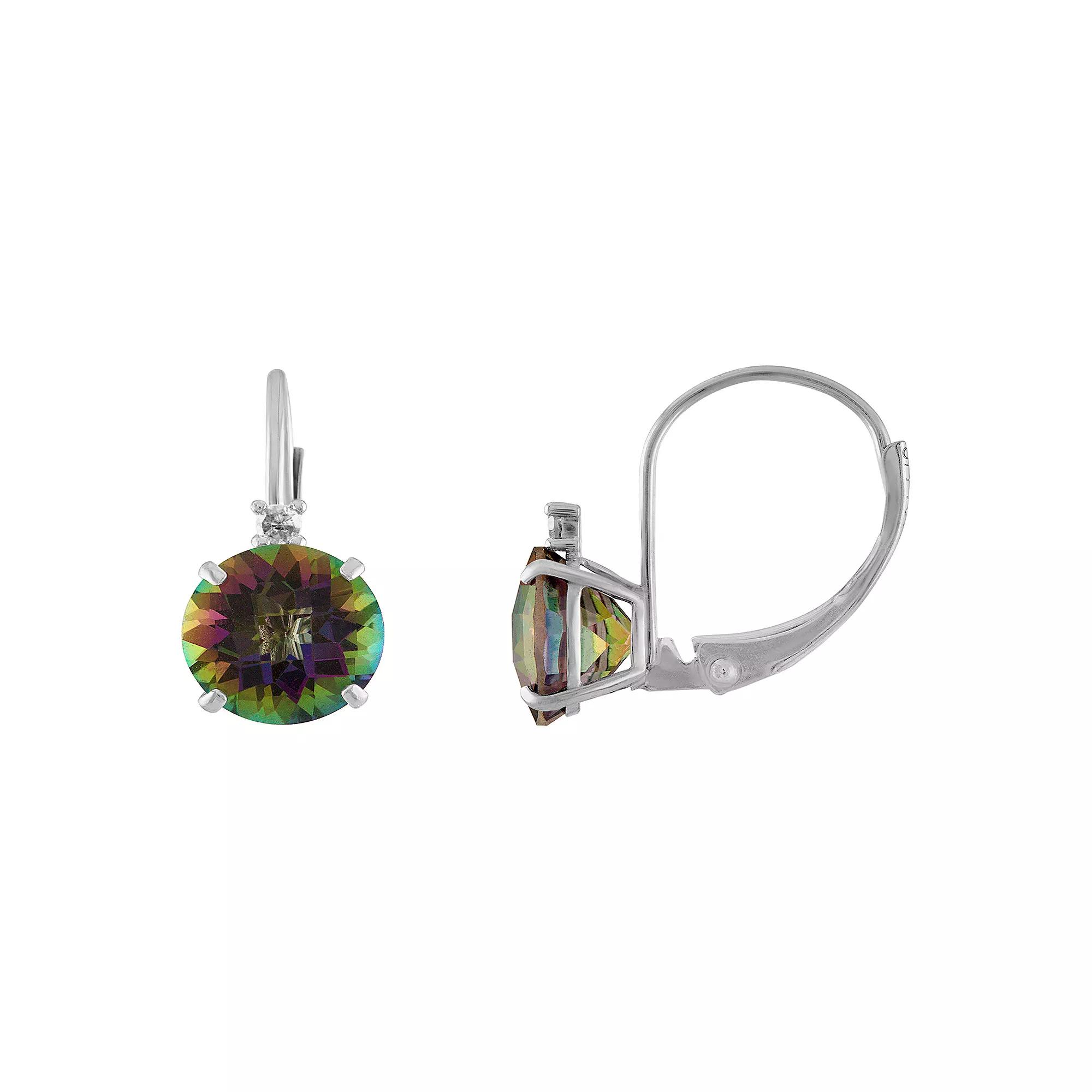 Tiara 10k White Gold Mystic Topaz & Diamond Accent Leverback Earrings, Womens Product Image