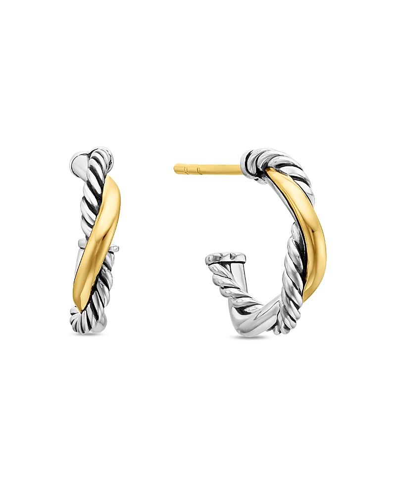 Womens Petite Infinity Huggie Hoop Earrings in Sterling Silver with 14K Yellow Gold, 3mm Product Image