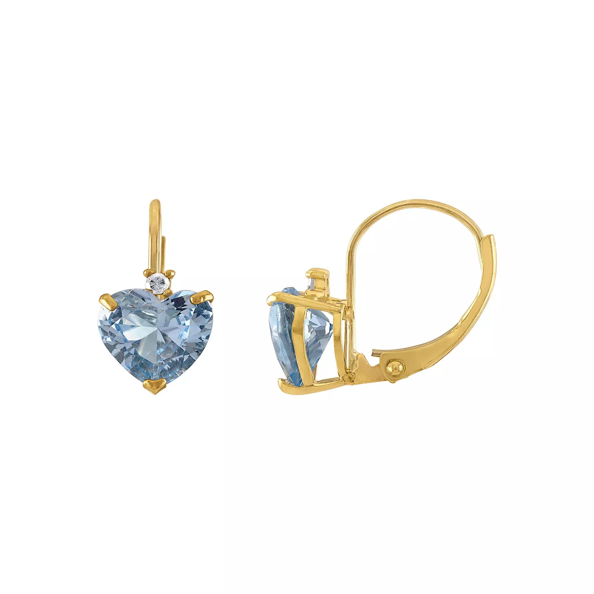 Tiara 10k Gold Lab-Created Aquamarine & Diamond Accent Leverback Earrings, Women's Product Image