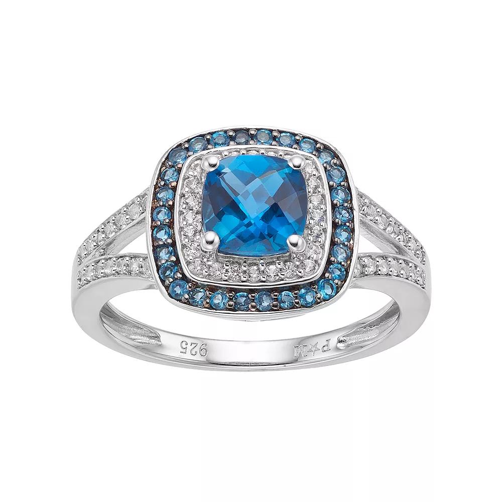MASTERPIECE Sterling Silver Blue Topaz & Lab-Created White Sapphire Square Halo Ring, Women's,  Product Image