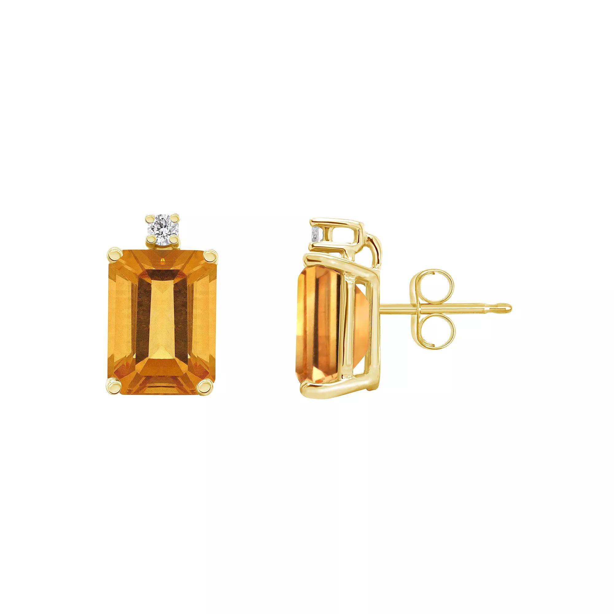 Celebration Gems 14k Gold Gemstone & Diamond Accent Stud Earrings, Women's, Citrine Product Image